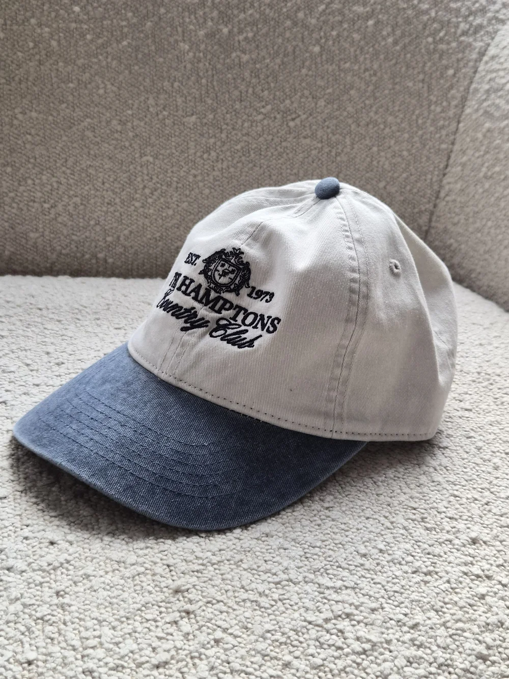 H&M The Hamptons Country Club Embroidered Baseball Cap | Cream & Blue M/L